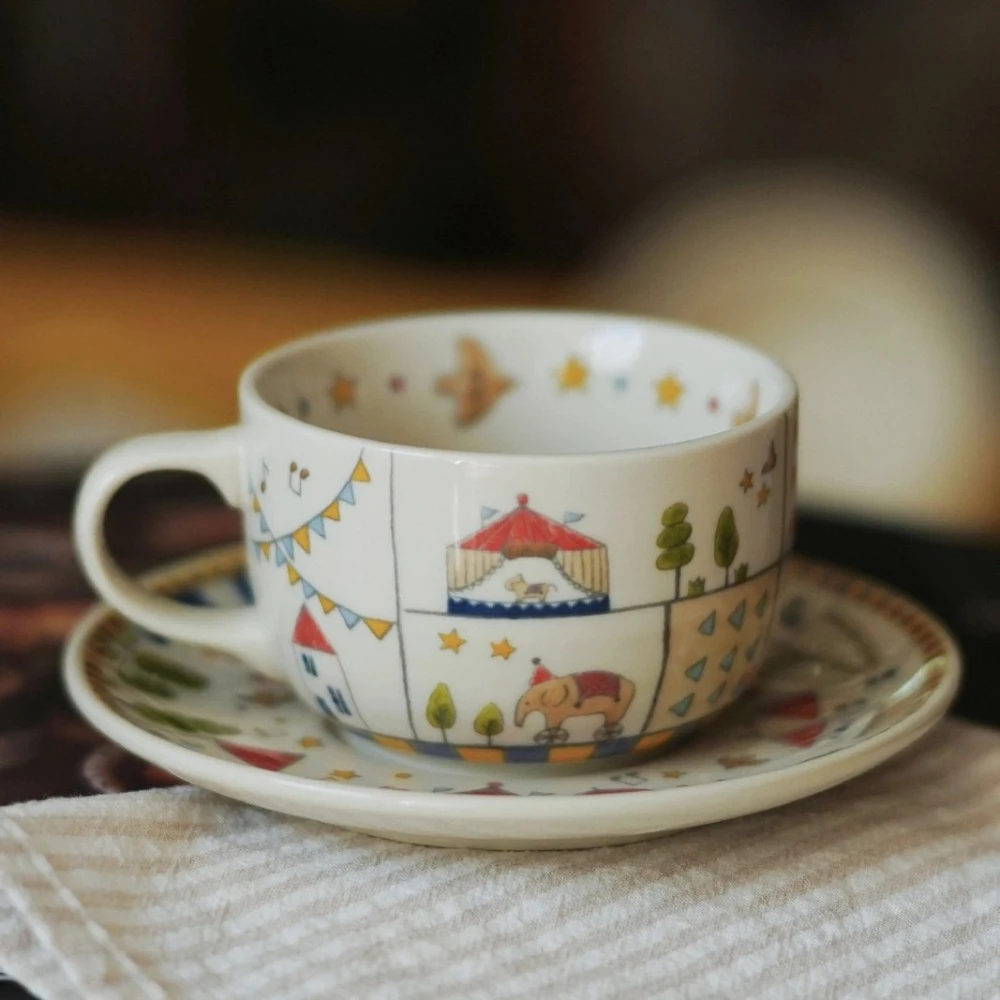 Creative Hand-Painted Wonderland Circus Ceramic Tableware Set Modern Minimalist High-Temperature Glaze Colored Bowls Plates Cups