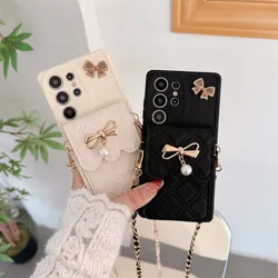3D Bowknot Crossbody Card Holder Wallet Phone Case For Samsung Galaxy S26 Ultra S25 Edge S24 S23 S21 S20 FE S22+ Plus Note 20