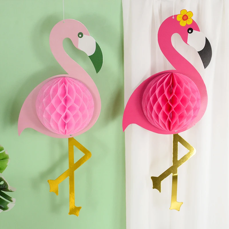 Flamingo Paper Lantern Honeycomb Hawaiian Party Hanging ornament Luau Summer Tropical Wedding Birthday beac DIY Decor Supplies