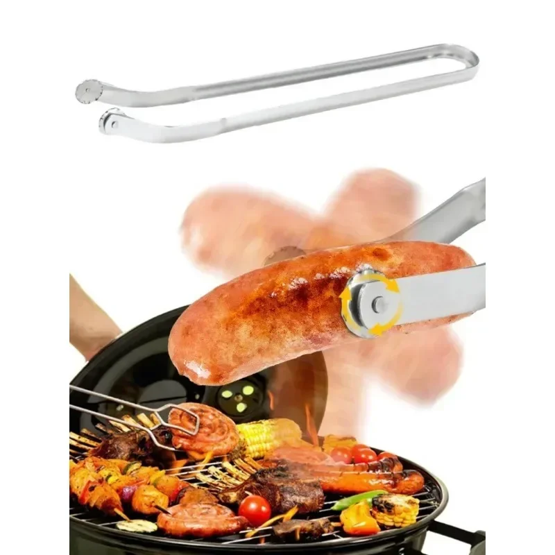 Creative Sausage Turning Tongs Multipurpose Barbecue Clip Cooking Grill Tongs Sausage Clip Stainless Steel Dog Rotating Pliers