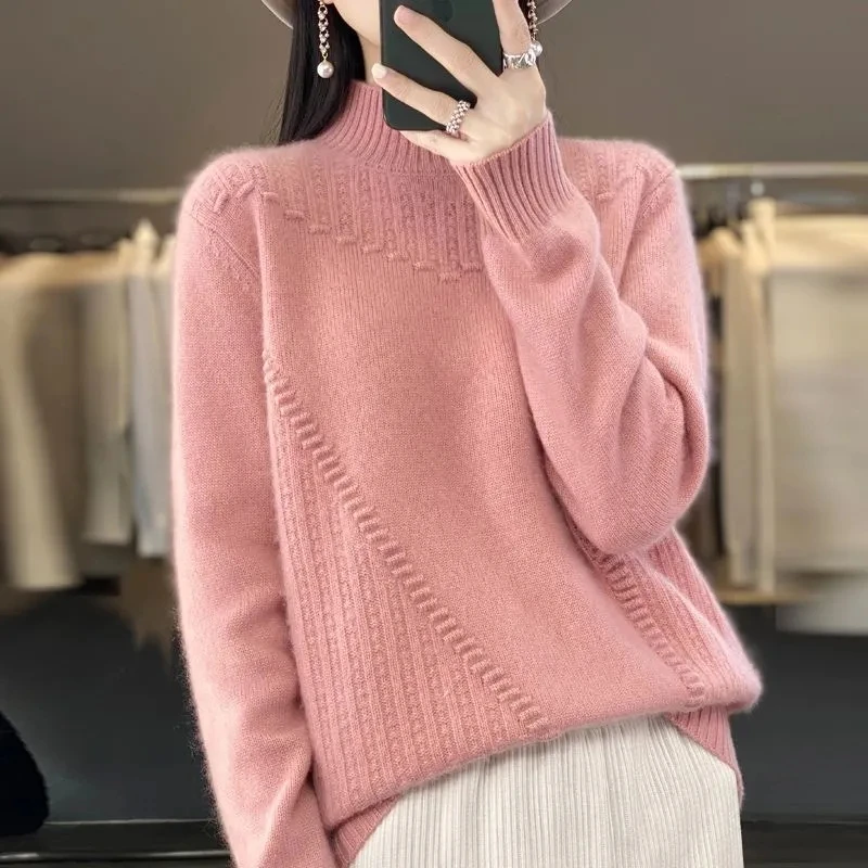 Autumn Winter Women\'s Sweater 100% Merino Wool Thick Pullover Long Sleeve Turtleneck Casual Cashmere Knitwears Female Jumpers