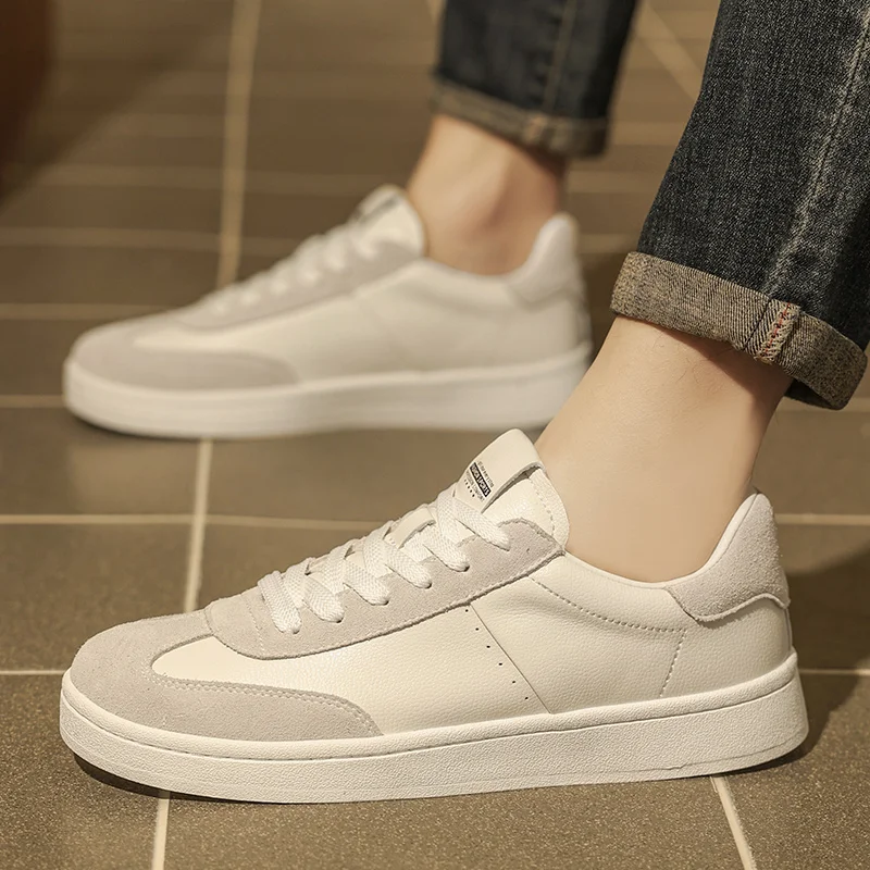 Mens flats shoes Outdoor lace up black white Sole Reinforced Heel Genuine Leather Shoes for outdoor Walking Comfort sneakers