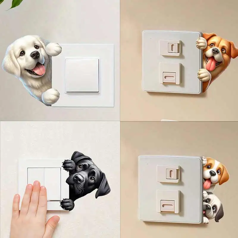Dog Peeking Around The Corner Light Switch Phone Wall Stickers For DIY Home Decoration Cartoon Animals Decals Mural Art M1230