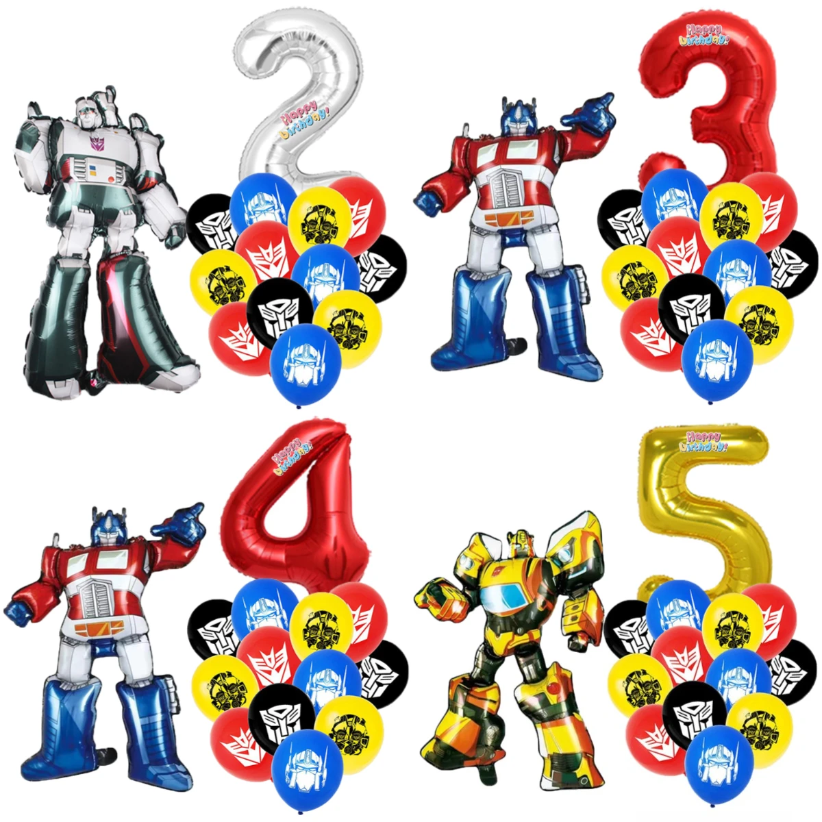 12-teiliges Transformers-Themen-Set mit Optimus Prime und Bumblebee Aluminiumfolienballons als Geschenkset für Geburtstagsfeiern und Babypartys