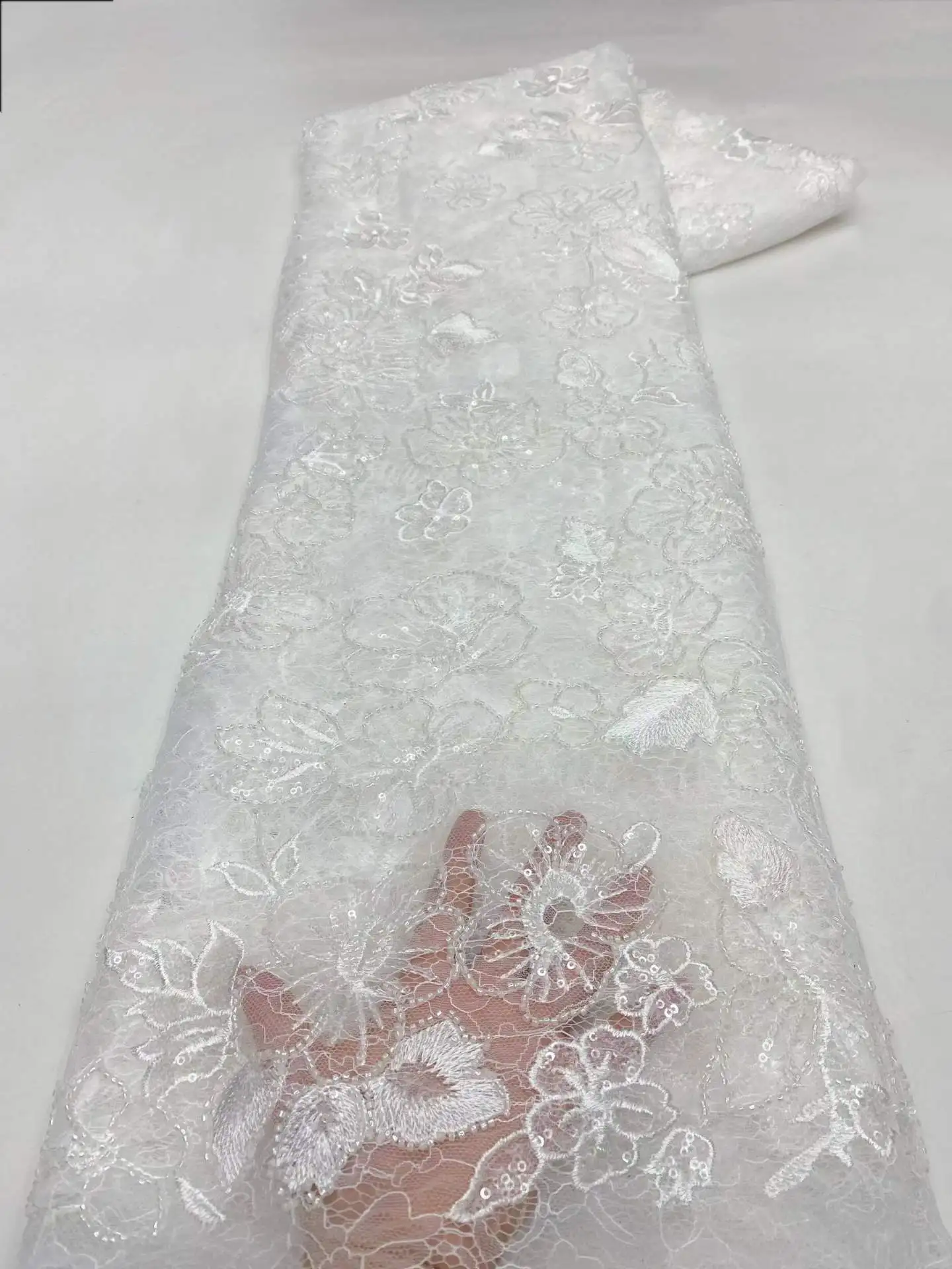 

Роскошная нигерийская африканская кружевная ткань с бисером, высококачественная ткань с вышивкой пайетками, африканская французская кружевная ткань для пошива платьев