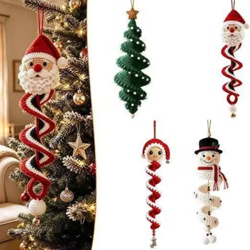 Crochet Christmas Tree DIY Kit Crochet Snowman Spiral Ornament DIY Kit Creative Handmade Beginner Ornament For Window Porch Wall