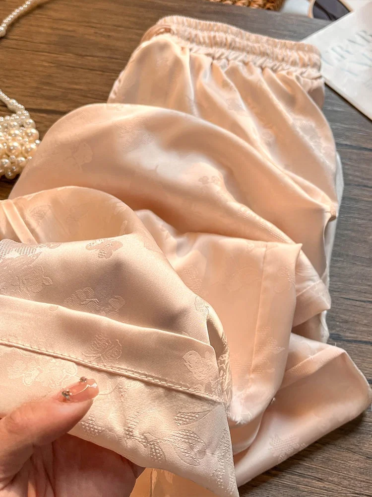 Neue Chinesische Sle Hohe Taille Drapierte Acetat Breite Bein Hosen Frauen Sommer High-End-Retro Nationalen Sle Casual Seide Hosen