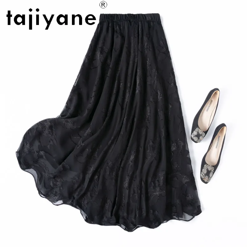 

TAJIYANE 100% натуральные шелковые юбки из тутового шелкопряда для женщин, элегантная черная шелковая летняя длинная юбка, женская одежда 2026 юбка женская