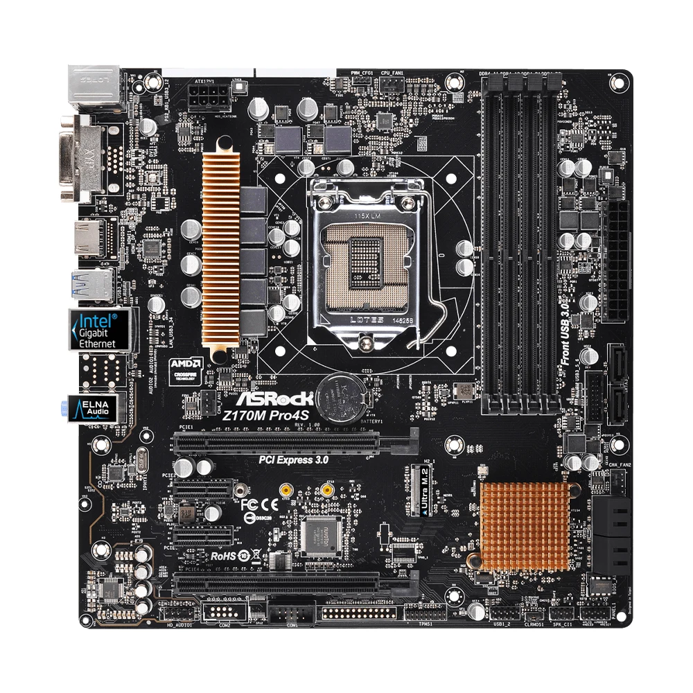 ASRock Z170M PRO4S Motherboard LGA1151 Support Core i3-6100 i5-6500 i7-6700K CPU Intel Z170 64GB PCI-E 3.0 M.2 PCI-E X16 mATX