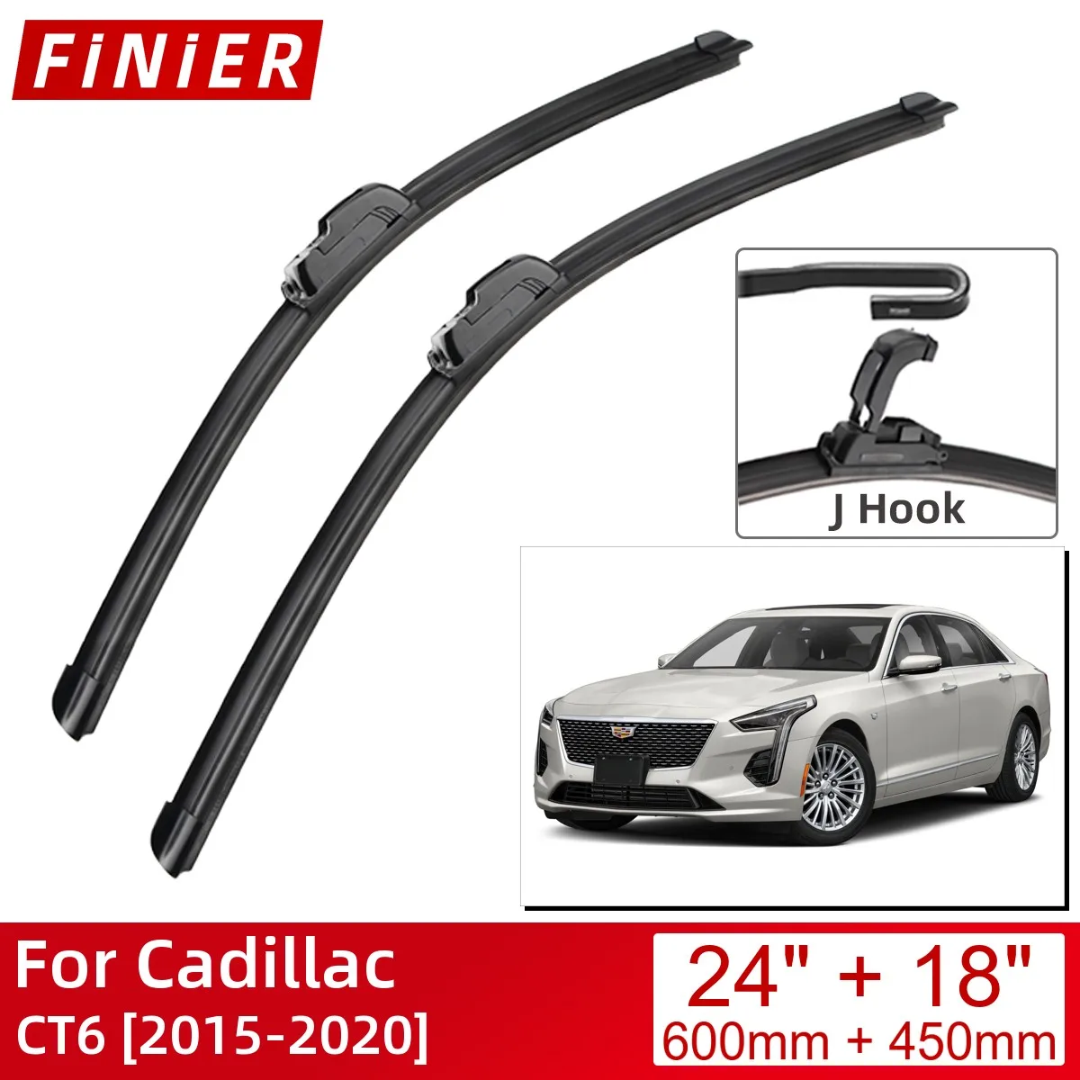 

For Cadillac CT6 2015-2020 24"+18" Car Accessories Front Windscreen Wiper Blade Brushes Wipers U Type J Hooks 2020 2019 2018