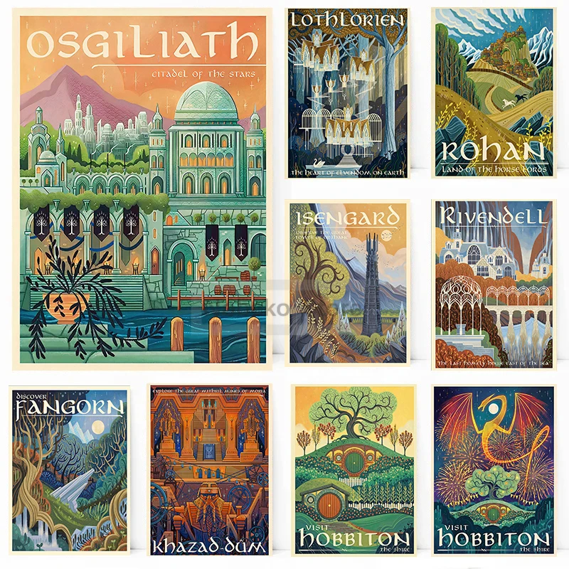 سيد الخواتم السفر الخيال المشارك العالم الوسطى يطبع قماش اللوحة الهوبيت صور فنية للجدران ديكور غرفة المنزل #1
