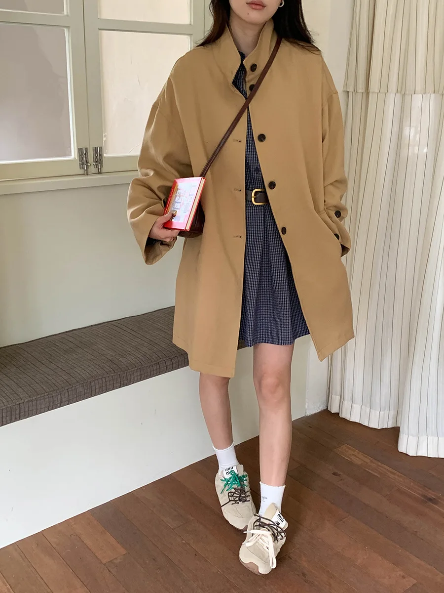 Frühherbst neue mittellange Windjacke mit hochwertiger Stehkragen und Silhouette