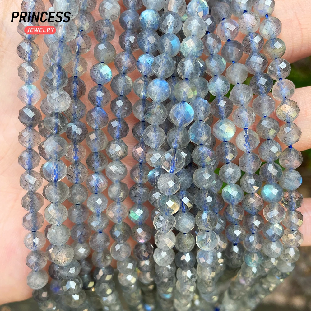 A++ Natural Rainbow Labradorite 5-6 7-8mm Faceted Beads Loose Gemstone Beads for Jewelry Making Wholesale Beads DIY Accessories