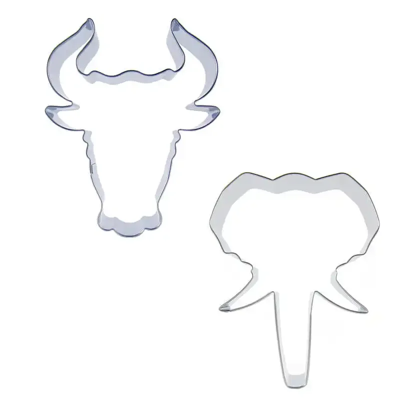 2 pcs Bull head Elephant head Stainless steel Cookie cutter biscuit embossing machine Pastry soft candy Cake decorating tools