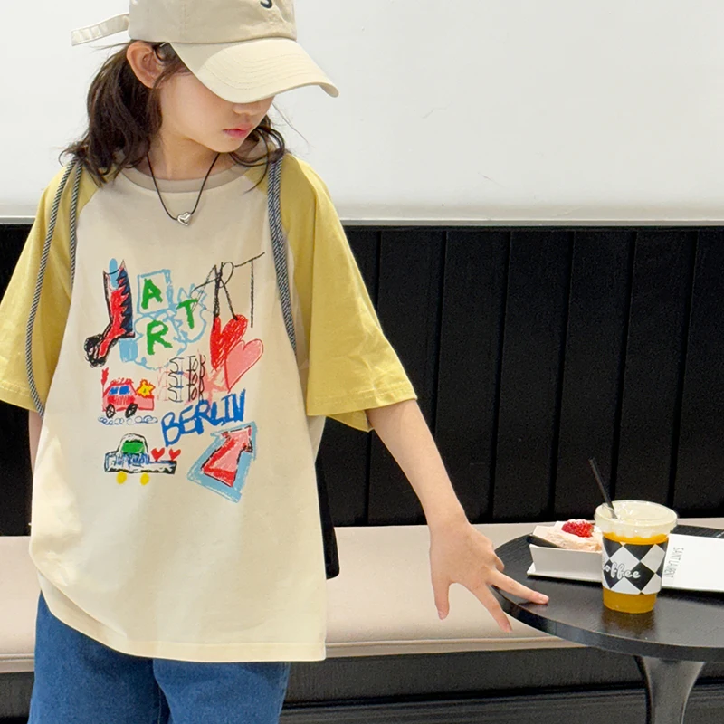 

Girls' short sleeved T-shirt summer 2024 new trendy brand children's thin T-shirt big children's summer stylish top