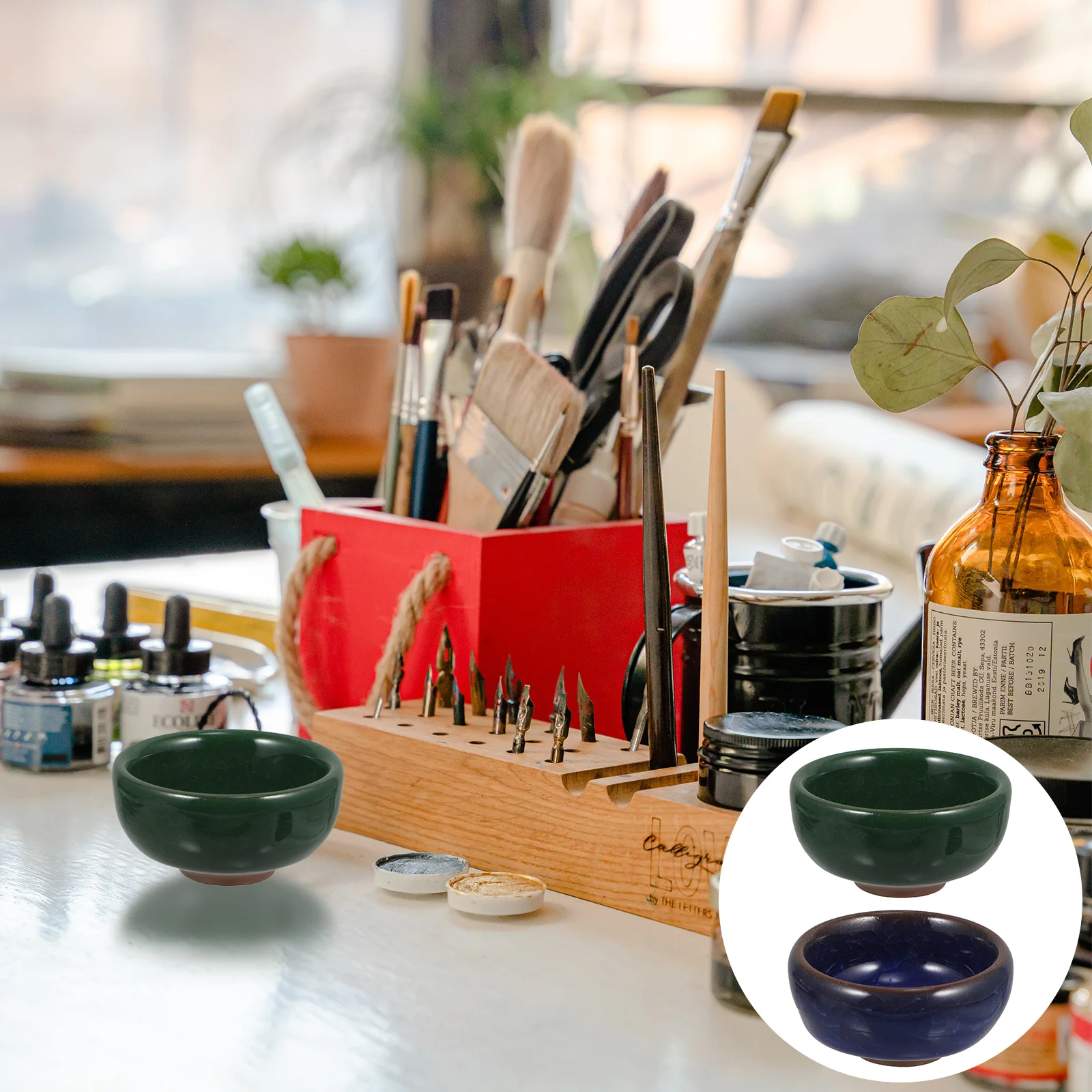 2 قطعة صينية حبر السيراميك تصميم رائع للخط والرسم سطح أملس استخدام طويل الأمد طبق حبر السيراميك #1