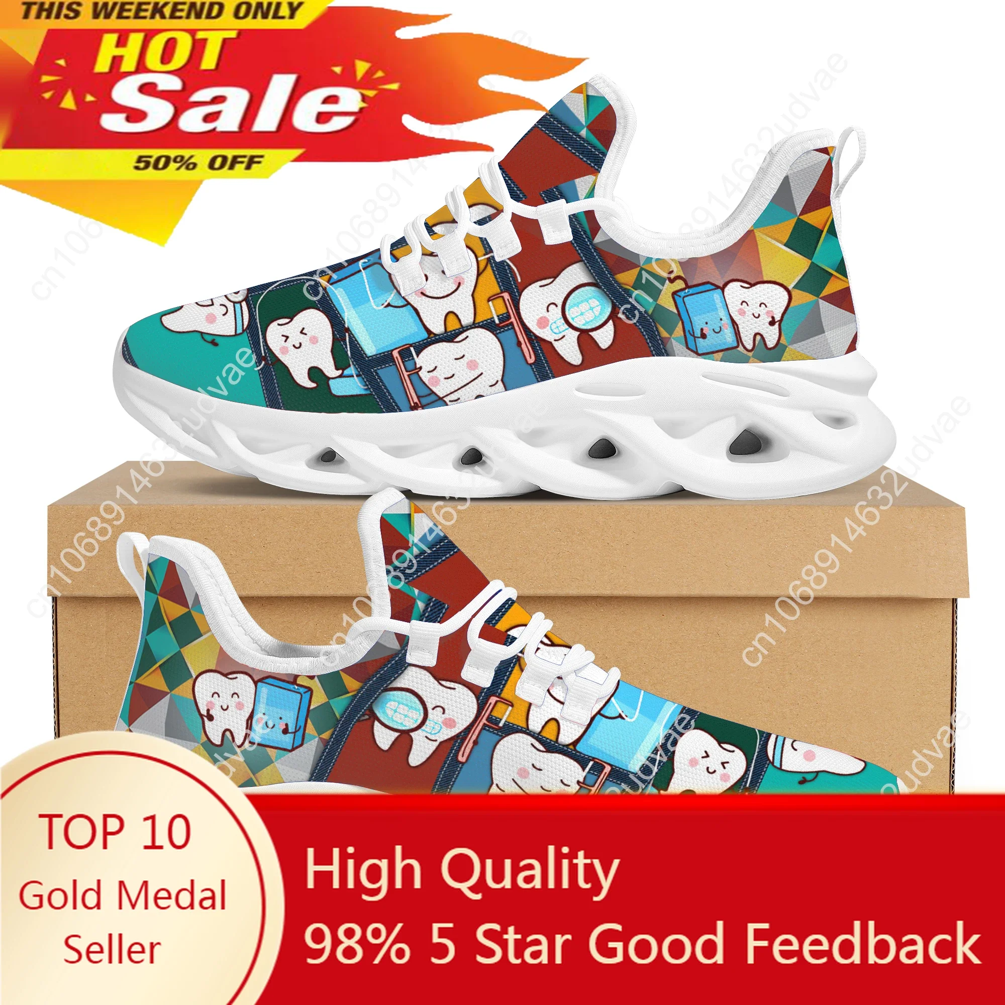 

Funny Cartoon Tooth Design Flat Shoes Mother's Day Gift Non-slip Cozy Platform Swing Shoes New Trend Dental Nursing Sneakers