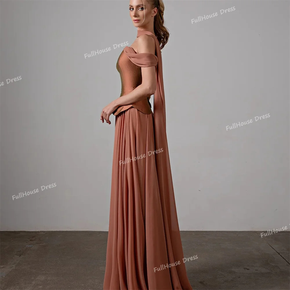 فستان زفاف حديث مصنوع حسب الطلب مكون من قطعتين مكشوف الأكتاف ثنيات على شكل حرف a طول الأرض بدون ظهر مع ذيل فيستدوس دي