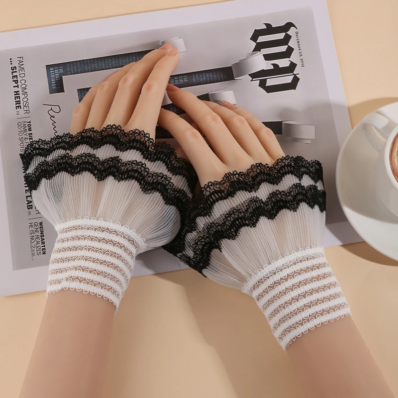 

Nail Parts Display Detachable Ruffle Lace Cuffs Wrist Decoration Nail Art Fake Sleeves Elastic Bracelet Manicure Salon Picture