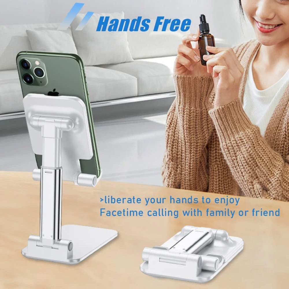 

Phone Holder Adjustable Angle and Height Anti-Slip Silicone Pad Foldable and Portable Desktop Compatible with 4-8 Inch Devices