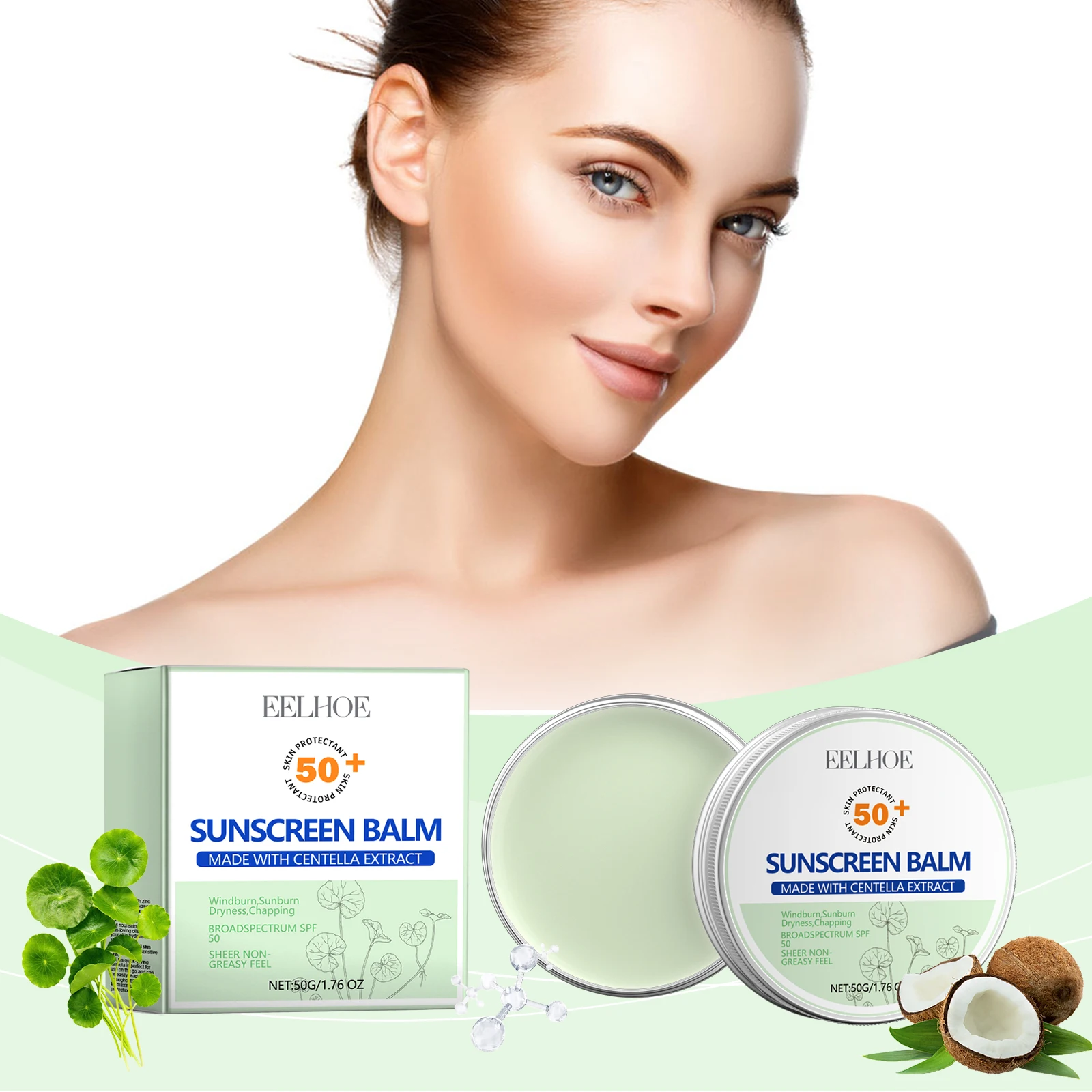 Crema protectora EELHOE centella asiática, crema hidratante refrescante, no pegajosa, aislamiento UV, Verano