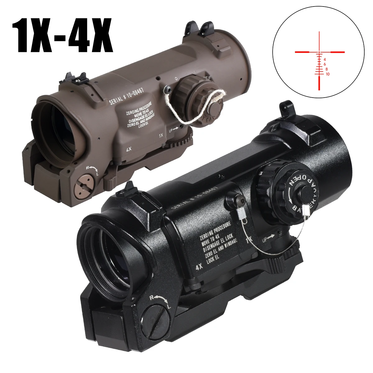 Tactical Rifle Scope 1x-4x Fixed Dual Purpose Scope Red Illuminated Red Dot Sight for Rifle Hunting Shooting Quick Detachable