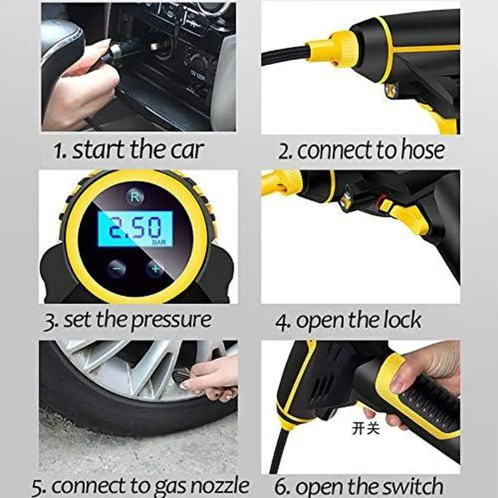 1pc Handheld Car 150 PSI Wired Inflatable Pump Air Pump LCD Digital Car Tire Inflator Machine for Car Bicycle