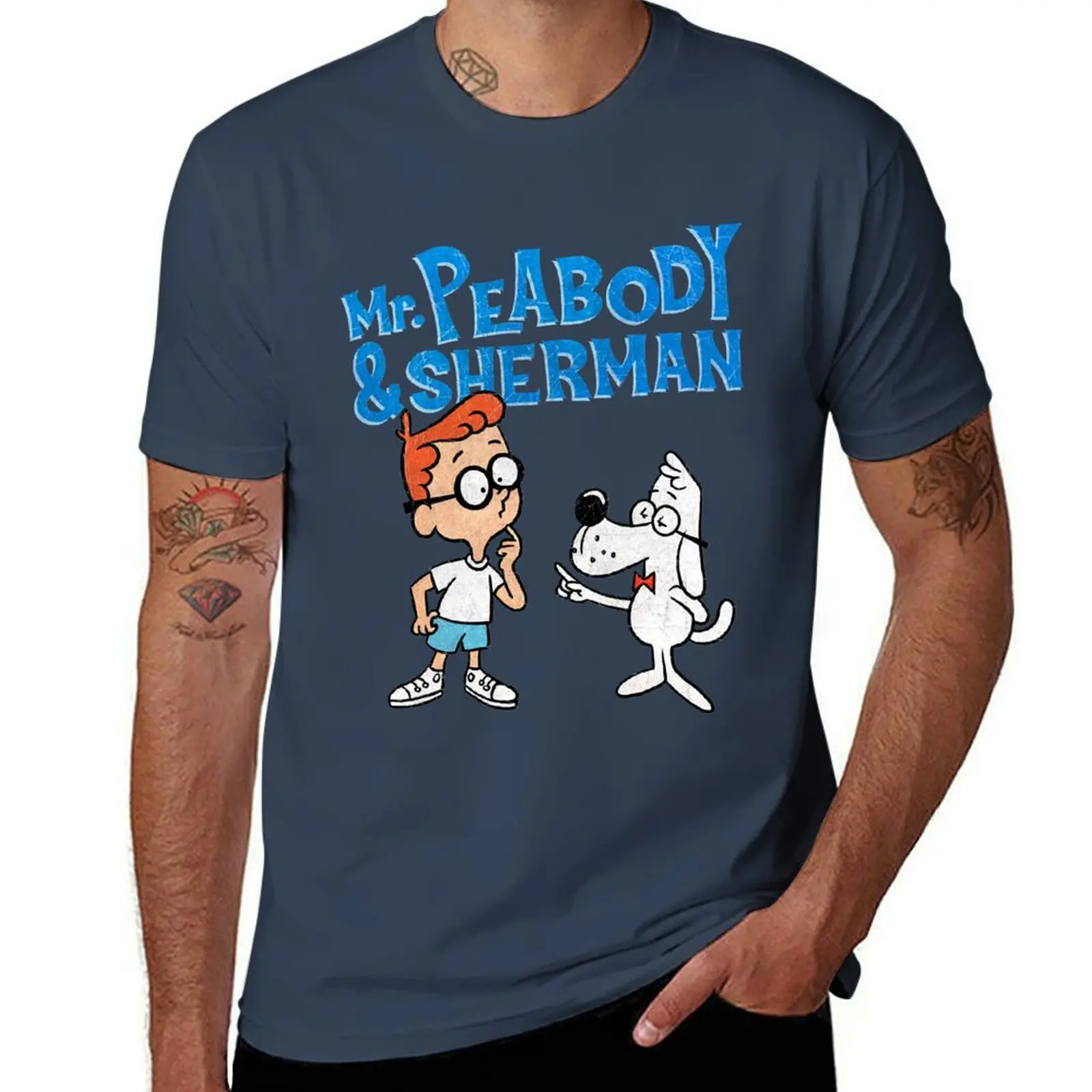 

Tribute to Jay Ward Cartoons Mr. Peabody and Sherman with Logotype T-Shirt.png T-Shirt t shirt man cotton T-Shirt