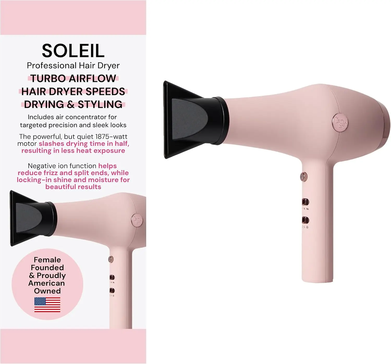 

Professional Hair Dryer: Fast Drying Ionic Blow Dryer with 3 Heat Settings, Cool Shot, Lightweight Design for Frizz-Free Results