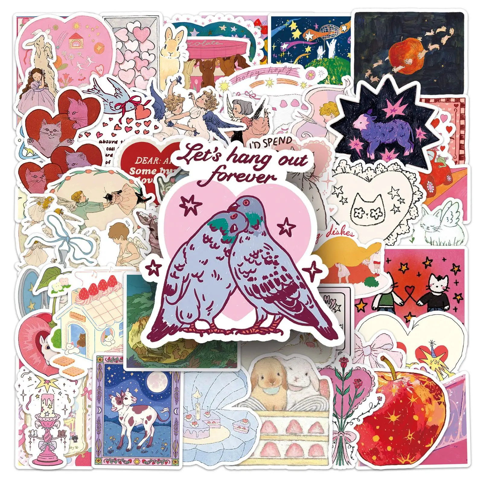 50 Pcs Fairy Tale Stickers - Cartoon Childlike Dreamy Cute Graffiti Decals for Journal Decor, Phone Case