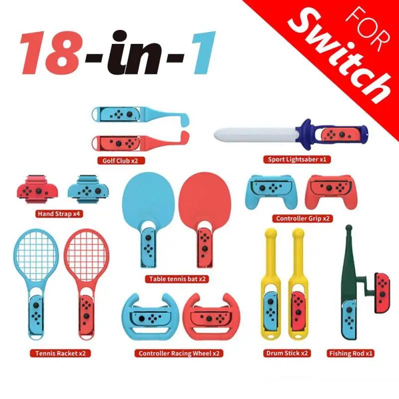 

RYRA 18 In 1 For Nintendo Switch Controller Game Accessories Set Joy-con Somatosensory Tennis Racket Sword Fitness Kit NS OLED