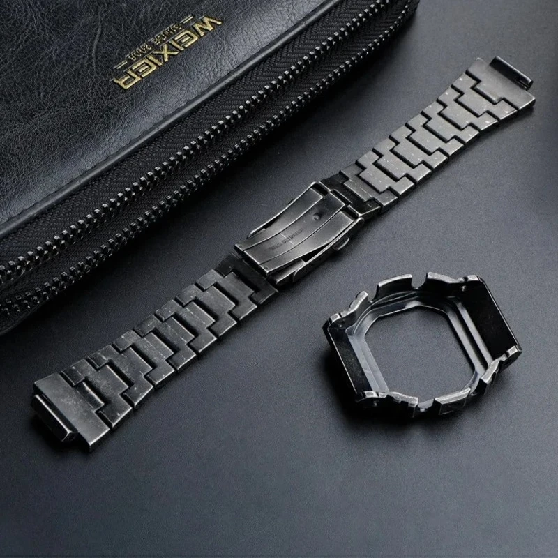 For Casio Small Square DW5600 Metal Bezel Watchband Retrofitted To Do Old Indian Style Carved Case Strap Modification Retro Band