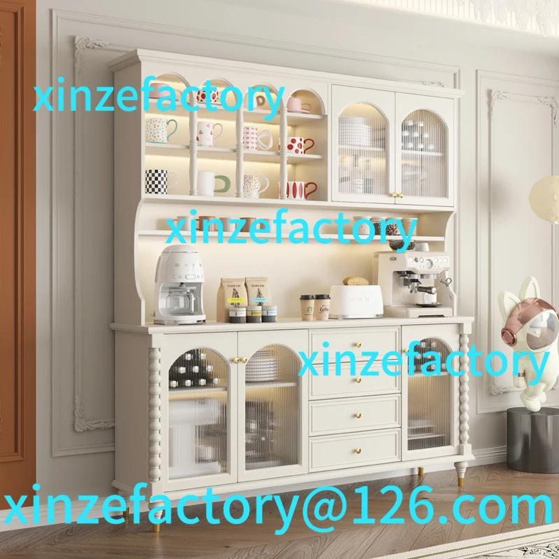 

Custom French Cream Solid Wood Wall Cabinet - American Light Luxury Tea Storage Console