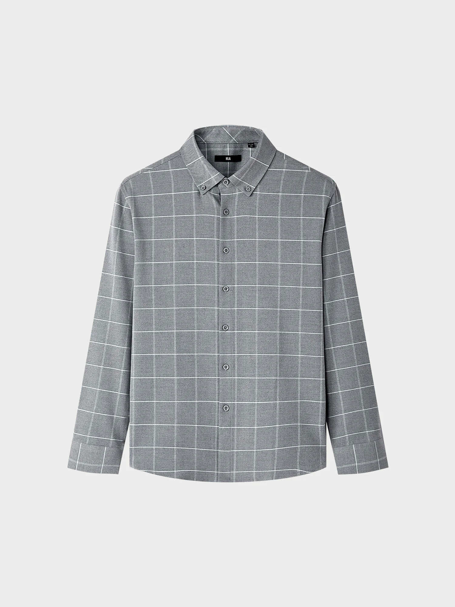 Casual HLA Sea Home Woolen Long Sleeve Shirt Autumn New Color Block Plaid Point Collar Button Men's Standard Fit Printed Poly...
