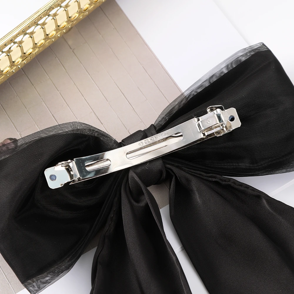 Women Bow Hair Clip Pearl Black Hairpin Girls Korean Temperament Ponytail Hair Clips Barrettes Fashion Hair Accessories Headwear