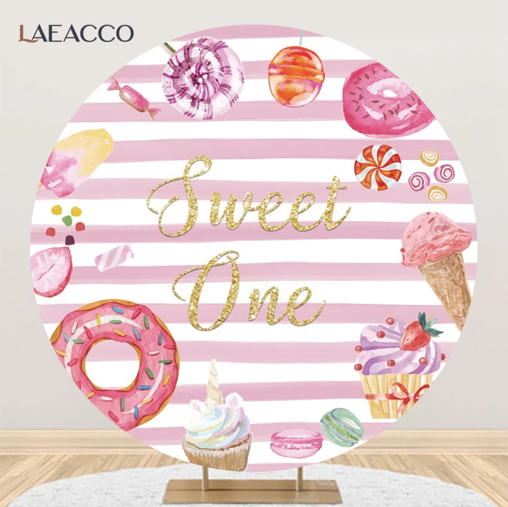 Ice Cream Candy Cake Kids Birthday Round Background Macaron Donut Pastry Party Baby Shower Portrait Photography Backdrop Cover