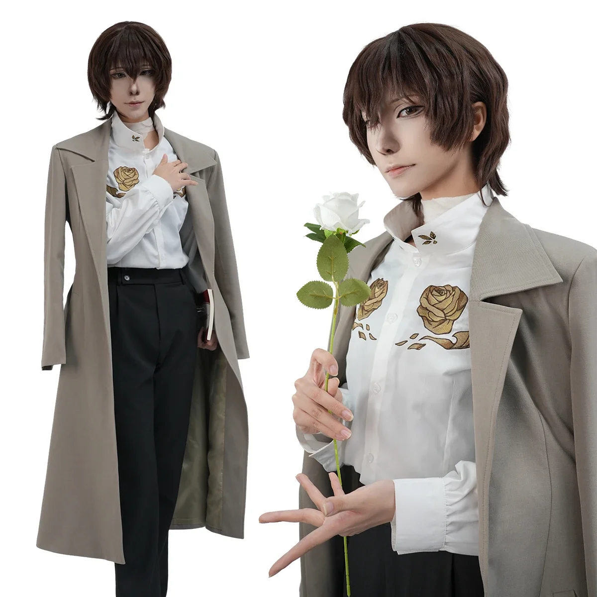 Cosplay Bungo Anime Dazai Osamu Cosplay Costume Wig 10th Anniversary Lining Coat Pants Shirt Daily Wear Halloween Christmas Gift