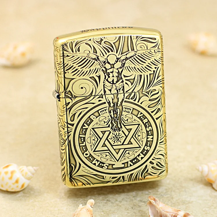 

Genuine Zippo Guardian Angel oil lighter copper windproof cigarette Kerosene lighters Gift with anti-counterfeiting code