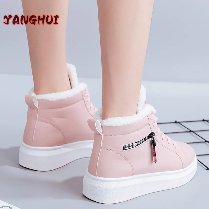 2022 Winter New Plush Round Toe Thick Soled Sneakers Women\'s Waterproof Comfortable Warm Snow Boots Light Outdoor Large Shoes