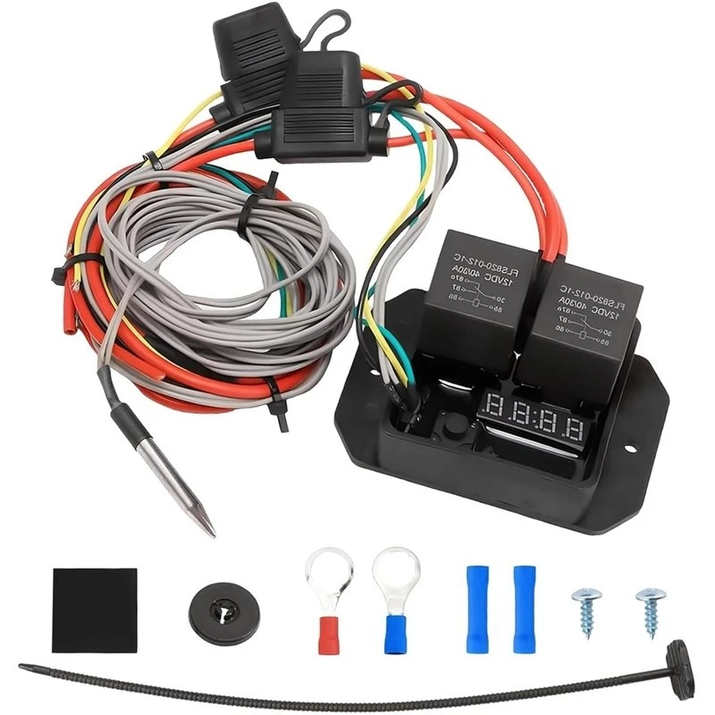 For car-1Set Universal Radiator Fan Controller Switch 12V, Adjustable Electric Cooling Fan Thermostatic Relay Kit B