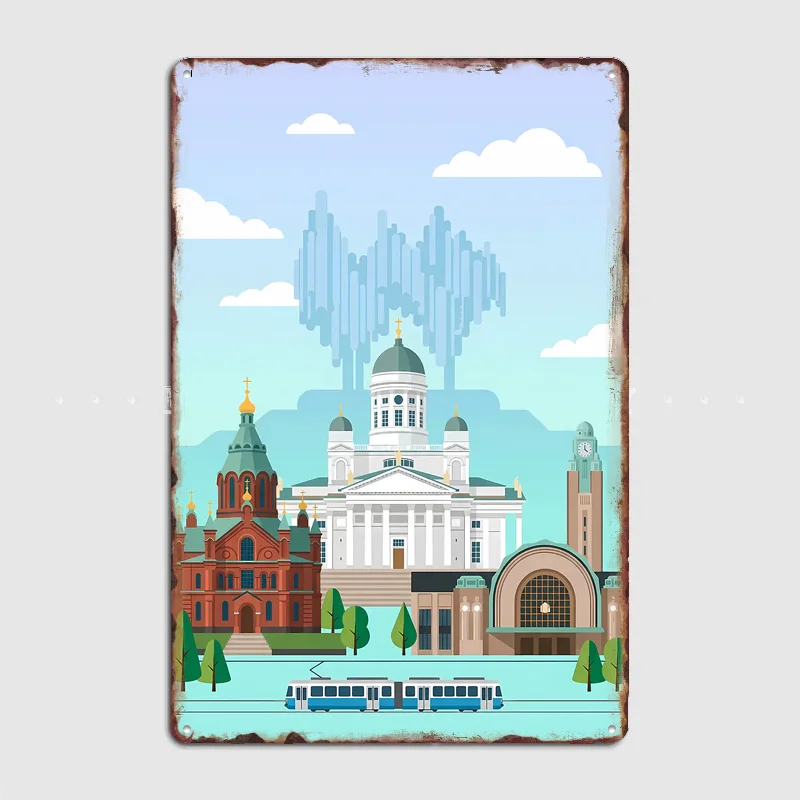 Helsinki Cityscape with Tram Travel Scenery Posters Retro Garage Club Bar Indoor Wall Vintage Poster Room Decoration Home Decor
