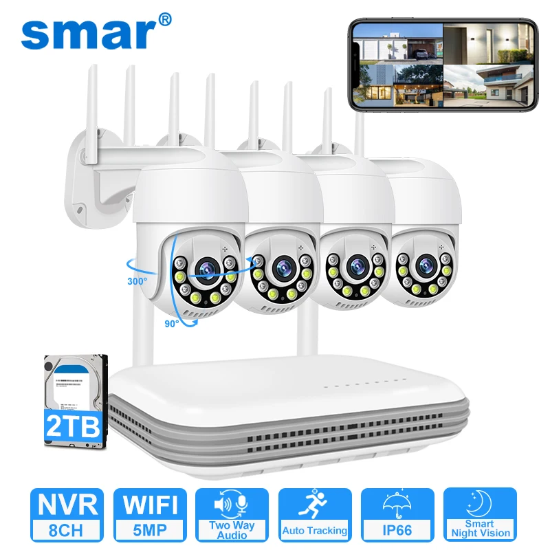 스마트 8CH NVR 무선 카메라 키트, AI 휴먼 감지, 야외 3MP, PTZ 와이파이, 야간 투시경, CCTV 보안 감시 시스템, ICsee 