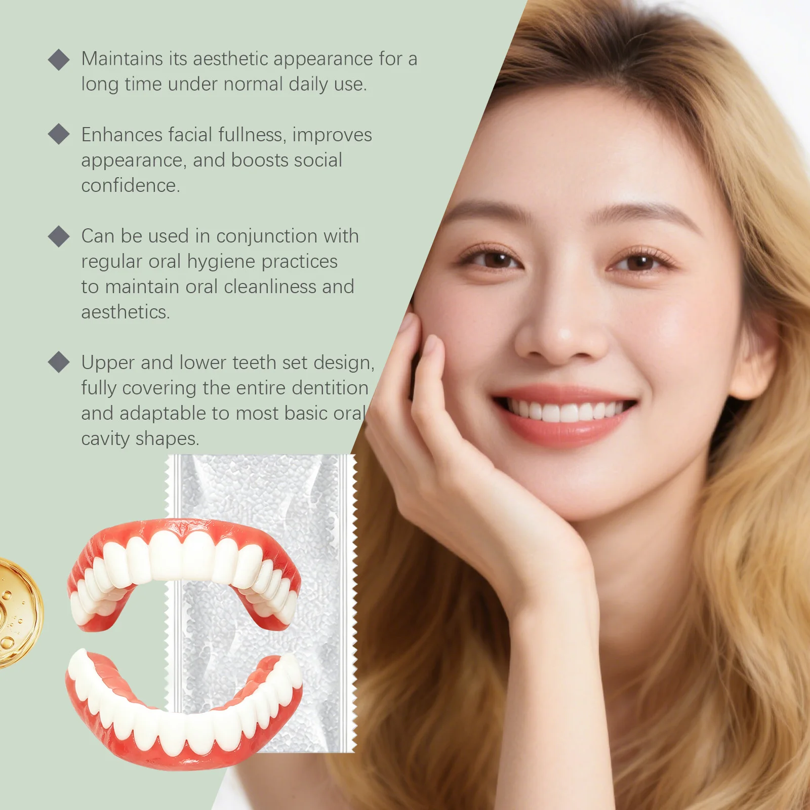 Feimuko Natural Fit Complete Denture Set - Resin Material Oral Care Kit for Daily Hygiene Easy to Apply Gentle on Teeth