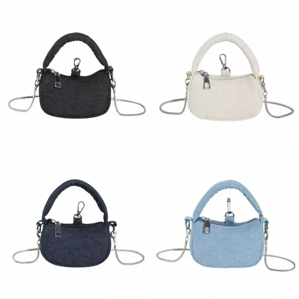 Casual Small Denim Handbag Headphone Bag Square Girl Shoulder Bag Zipper Lipstick Storage Bag Chain Crossbody Bag