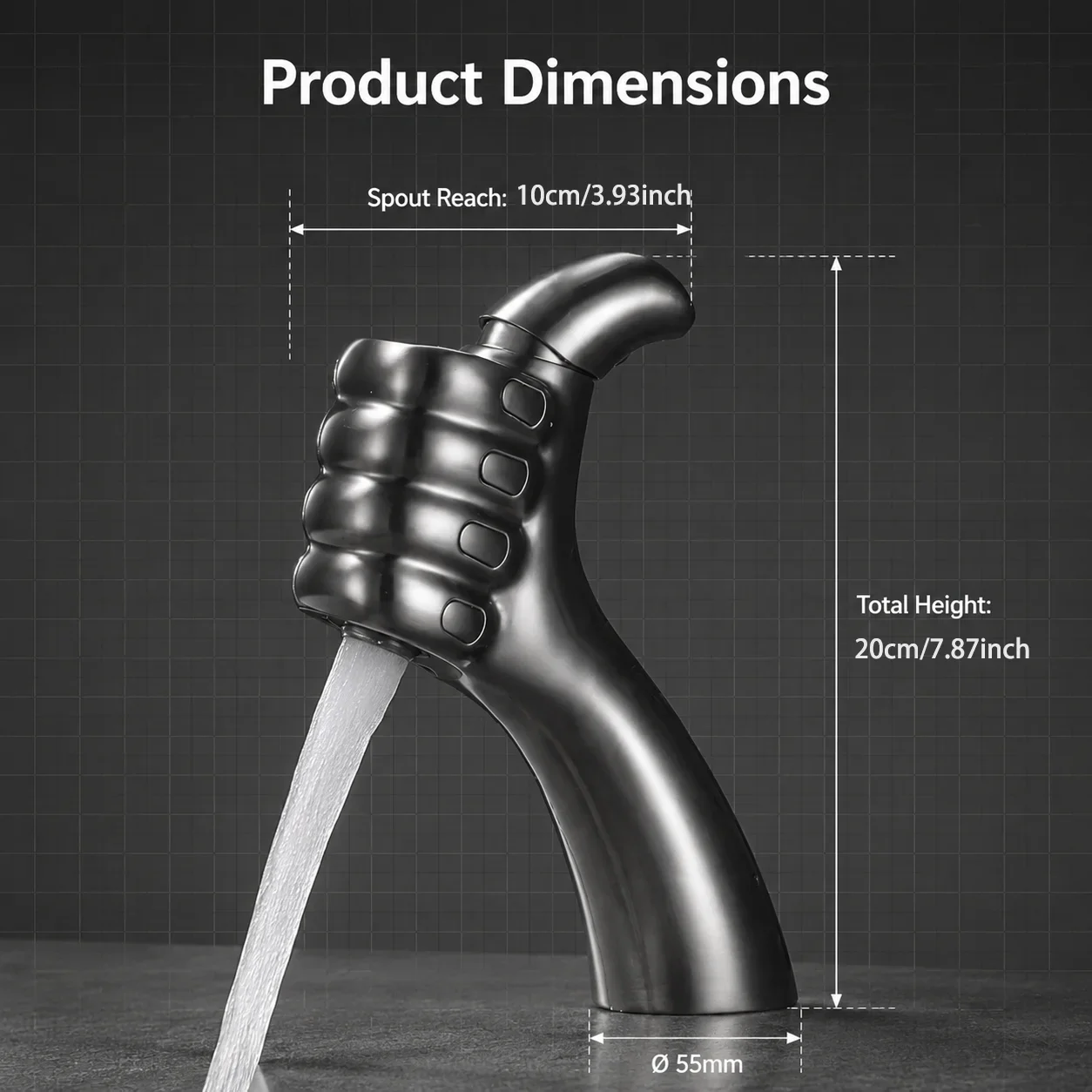 Creative fist shaped basin faucet zinc alloy gun gray brushed personalized art faucet bathroom basin hot and cold hand washing f