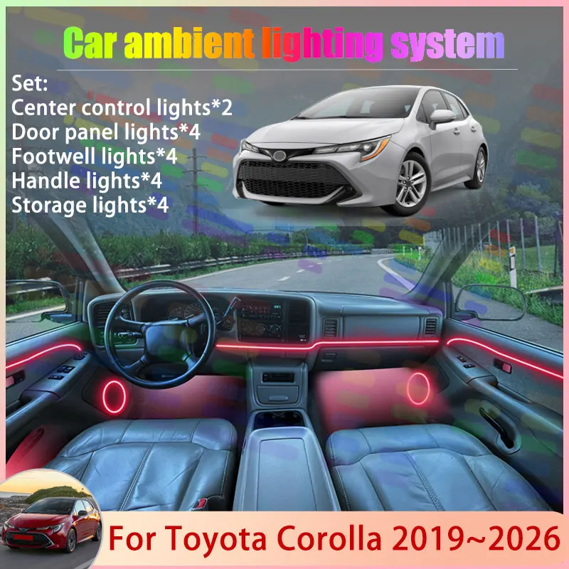 

Для Toyota Corolla MK12 2019 ~ 2026 2020 2021 Auris 2/18 в 1, автомобильная атмосферная лампа, RGB абажур, ансамбль, стример, атмосферный набор