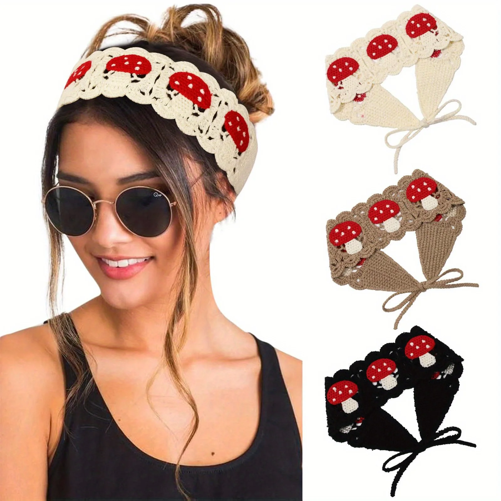 3Pack Crochet FlowerHair Mushroom Knitted Headband Hair Bands forWomen Headwear Knitting Fashion Girls Headband Hair Accessories