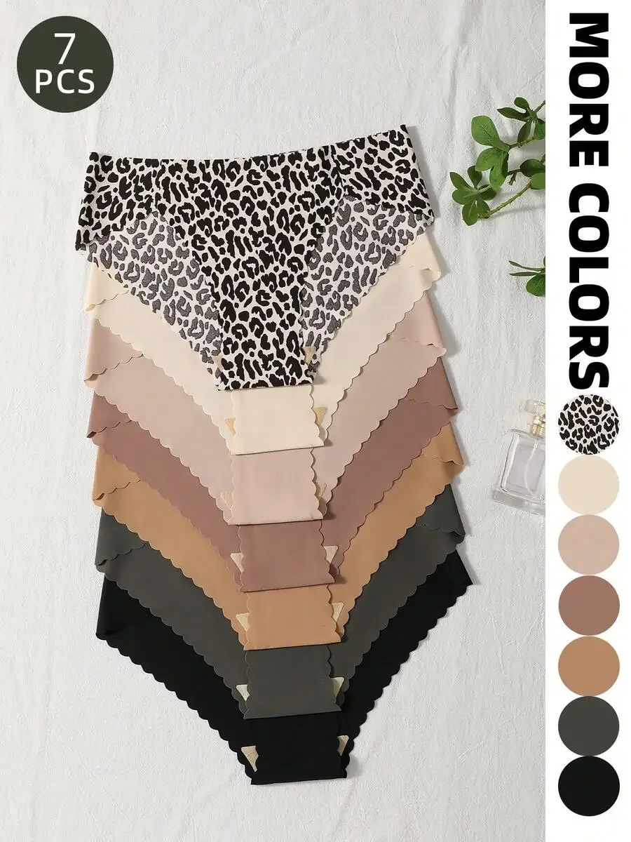 

7 Pcs Women Comfortable Breathable Leopard Print Wavy Seamless High Cut Triangle Briefs
