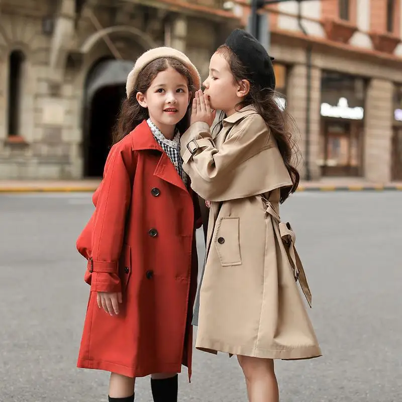 Fashion Baby Girl Boy Trench Jacket Toddler Teens Windbreak Coat Khaki Red Long Spring Autumn Child Dust Coat Clothes 3-12Y