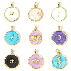 1pc Brass Charms Multicolor Irregular Pentagram Star Heart Butterfly Pattern Enamel Pendant DIY Women Necklace Earrings Jewelry